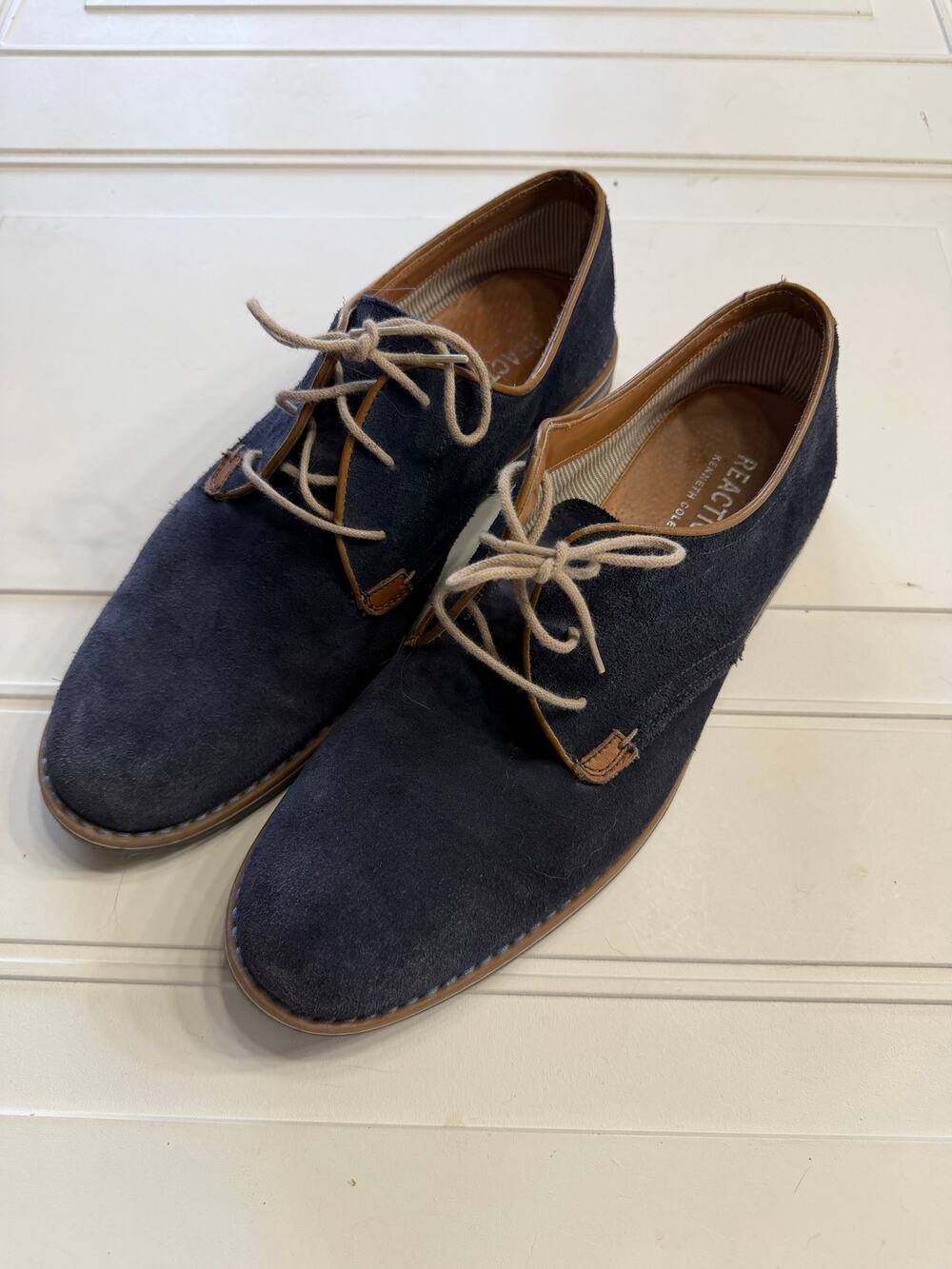 Kenneth Cole Reaction Mens Sz 43/US 10 Blue Suede Dress Shoes Oxford Derby